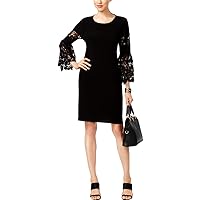 Alfani Womens Lace-Sleeve A-Line Dress
