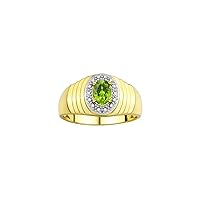 Rylos Men's Rings Classic 7X5MM Oval Gemstone & Sparkling Diamond Ring - Color Stone Birthstone Rings for Men, Yellow Gold Plated Silver Ring in Sizes 8-13. Unique Mens Jewlery