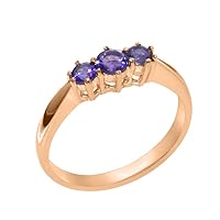 14k Rose Gold Natural Amethyst Womens Trilogy Ring - Sizes 4 to 12 Available