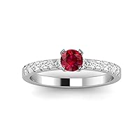 GEMHUB Unique Womens Ring Lab Created Grade AA Red Ruby Round Solitaire with Accents 0.65 Carat 14k White Gold Size 5 6 7 13
