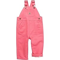 Carhartt Girls' Bib Overalls (Lined and Unlined), Pink Lemonade, 2T