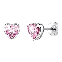 1 Pair Adabele Authentic Sterling Silver Heart Birthstone Stud Earrings 6mm 0.84 Carat Cubic Zirconia Diamond Gemstone Hypoallergenic Nickel Free Tarnish Resistant Women Jewelry