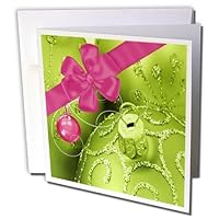 3dRose Green Christmas Ornaments with Pink Bow - Greeting Cards, 6 x 6 inches, set of 6 (gc_52300_1)