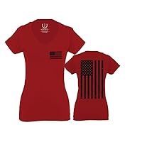 Vintage American Flag United States of America Military Army Marine us Navy USA for Women V Neck Fitted T Shirt