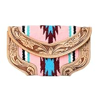 Women's Cowhide Tooled Leather and Aztec Saddle Blanket Western Handmade Clutch Trifold Wallet valentines day gifts
