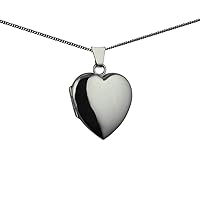 British Jewellery Workshops 9ct White Gold 21x19mm heart shaped plain Locket with a 1mm wide curb Chain