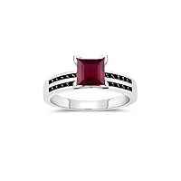 0.31 Cts Black Diamond & 1.04 Cts Ruby Engagement Ring in 14K White Gold
