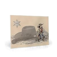 WhatnotGems 1800s Cowboy Sheriff Glass Cutting Board 8x11 inch, Beige Vintage Art 3365