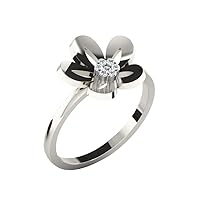 0.05 Ct Round Cut Sim Diamond Solitaire Flower Wedding Ring in 14K White Gold PL