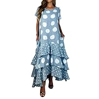 HAN HONG Polka Dot Ruffles Women Dress Summer Short Sleeve O-Neck Long Dresss for Women Beach Holiday Maxi Dresses