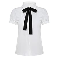Lady Bowknot Doll Collar Long Sleeve OL Chiffon Button Down Shirts Top Blouse