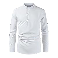 Men's Stand Collar T Shirt Casual Long Sleeve Tees Plain Slim Fit Henley Shirts Soft Lightweight Pullover Tops