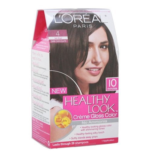Loreal Healthy Look Hair Dye, Creme Gloss Color, Dark Brown 4, 1 ct (Pack of 3)
