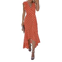 GRECERELLE Women's Summer Floral Print Cross V Neck Dress Bohemian Flowy Long Maxi Dresses PD-Orange-Medium