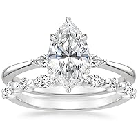 Marquise Cut Moissanite Engagement Ring Set, 3 Carats, White Gold Band, Customizable Metal Options