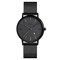 SKMEI Womens Watches Black Slim Thin Luxury Dress Stainless Steel Mesh Watches Fashion Waterproof Ladies Wrist Watch with Date