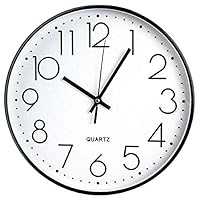 TOHOOYO Wall Clock 12 Inch Non-ticking Silent Quartz Decorative Clocks Modern Large Number Round Clock (Black)