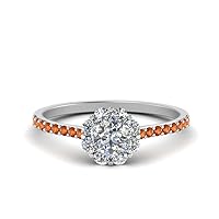 Choose Your Gemstone Flower Halo Diamond CZ Ring Sterling Silver Round Shape Halo Engagement Rings Affordable for Your Girlfriend, Wife, Partner Wedding US Size 4 to 12