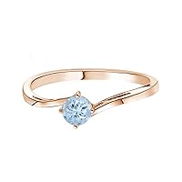 4 MM Round Aquamarine Gemstone Solitaire 9K Gold Solitaire Stackable By pass Ring