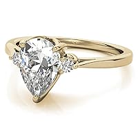 GOLD EDGE 10K Solid Yellow Gold Handmade Engagement Ring, 2.50 CT Pear Cut Moissanite Solitaire Ring Diamond Wedding Ring for Her/Women, Anniversary Precious Ring, VVS1 Colorless