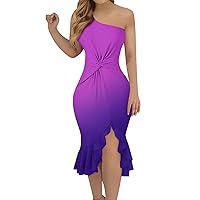Womens Spring Dresses Womens Boho Flowy Vestido para Mujer Dresses One-Shoulder Cocktail Dresses 2024…