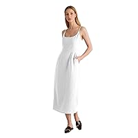 Women's Summer Casual Linen Dress Spaghetti Strap Round Neck Dresses Solid A Line Beach Long Maxi Dress