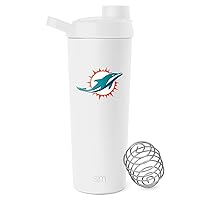 Simple Modern Officially Licensed NFL Miami Dolphins Stainless Steel Shaker Bottle with Ball 24oz | Metal Insulated Cup for Protein Mixes, Shakes and Pre Workout | Rally Collection | Miami Dolphins