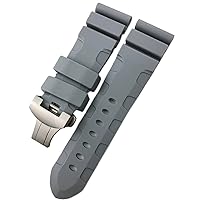 Rubber Watchband 22mm 24mm 26mm Silicone Watch Strap for Panerai Submersible Luminor PAM Waterproof Bracelet (Color : Gray Folding, Size : 26mm Silver Buckle)