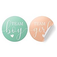 Gender Reveal Party - Team Boy or Team Girl Stickers - 40 Count (Mint and Peach)