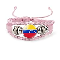 Venezuela Flag Time Stone Bracelet - Vintage Handmade Leather Multi-Layer Braided Rope Adjustable Bracelet, Novelty Souvenir Jewelry For Men Women Couple Gift