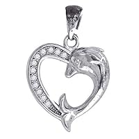 925 Sterling Silver Womens CZ Cubic Zirconia Simulated Diamond Dolphin Love Heart Charm Pendant Necklace Jewelry for Women