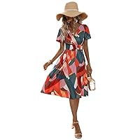 Summer Dresses For Women 2022 Geo Print Shirred Waist Dress Maxi Dress For Women