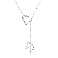 S925 Sterling Silver Lucky Horseshoe Necklace Bee Necklace Y Chain Lariat Horse Stirrup Gift Jewelry for Women Adults
