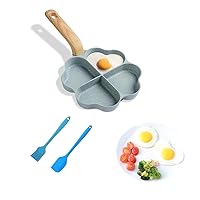 Egg Frying Pan, Nonstick Egg Frying Pan with Brush Scraper, Four-Cup Fried Egg Pan Multi Egg Frying Pan for Burger, Omelet, Outdoor Camping (Blue)