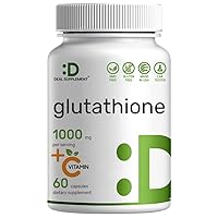 Glutathione Supplement 1000mg Per Serving, 98% Purity | Plus Vitamin C 500mg, Active Reduced Form (GSH) | 60 Capsules - Intracellular Antioxidant, Detoxification* Support, Immune & Skin Whitening