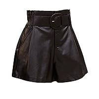 Fashion Office Faux Leather Ladies Shorts Casual Wide Leg High Waist Autumn and Winter Women PU Leather Shorts