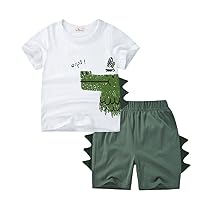 Cute Boys' Cartoon Printed Short-Sleeved Suits,New Summer Children's Korean Style Dinosaur Two-Piece Suits.