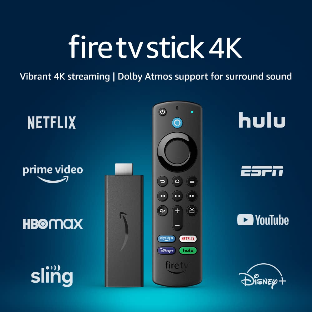 Amazon Fire TV Stick 4K, streaming device with Alexa, easy to use, TV and smart home controls, free and live TV