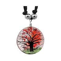 Blossom Tree of Life Flower Resin Inlay Pendant Round Acrylic Adjustable Necklace - Nature Fashion Handmade Jewelry Boho Accessories