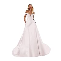 Satin Wedding Dresses Elegant Lace Applique A-Line Long Prom Dress Women Dress Off Shoulder Bride Dresses
