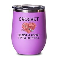 Crochet Pink Wine Tumbler 12oz - it's a lifestyle - Yarn Crochet Knitting Supplies Crochet Gifts Crocheting Gifts for Knitters
