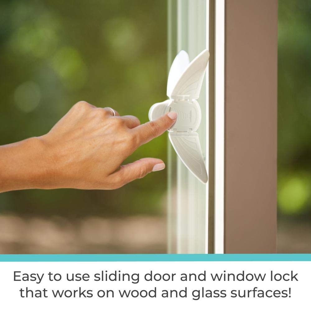 Toddleroo by North States Sliding Door & Window Lock | Safely Secure Sliding Window and Doors | No Tools Required | Works on Glass or Wood | Baby proofing with Confidence (1-Count, White)