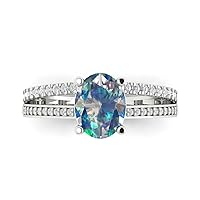 Clara Pucci 3.17 Oval Cut Solitaire with Accent real Ideal Simulated Blue Moissanite Promise Anniversary Engagement ring 18K White Gold