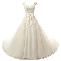 Women's Vintage Cap Sleeve Princess Wedding Dress Tulle Lace Bridal Gowns