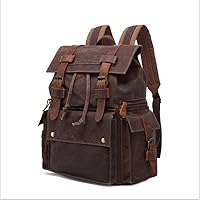 Men's Retro Backpack Men's Canvas Oil Wax Canvas Bag Outdoor Travel Backpack Waterproof Crazy Horse Leather Men's Bag