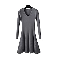 Women Autumn Winter Sexy Short Dress V Neck Thick Ribbed Party Dress Soft Warm Lady Sweater Dress
