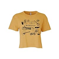 Nashville Collage, Cute Women's Screen Printed Crop Tee, Shirts With Sayings, Heather Gray or Gold (XXL, Gold)