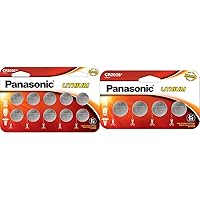 Panasonic CR2032 3.0 Volt Long Lasting Lithium Coin Cell Batteries in Child Resistant, 10 Pack & Panasonic CR2025 3.0 Volt Long Lasting Lithium Coin Cell Batteries in Child Resistant, 4 Pack