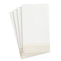 Caspari Linen Border Paper Linen Guest Towel Napkins in Natural, Two Packs of 12