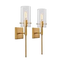 KAWOTI Modern Indoor Wall Sconce Lighting Set of 2 Antique Brass Sconces Wall Decor Set of 2 Interior Bedroom Wall Sconces with Clear Glass Shade
